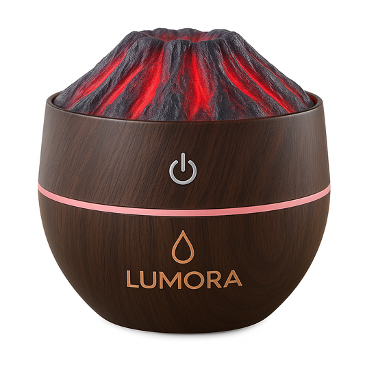 Umidificator Lumora tip vulcan, difuzor uleiuri esentiale, lumina ambientala LED, alimentare Type-C, 200 ml